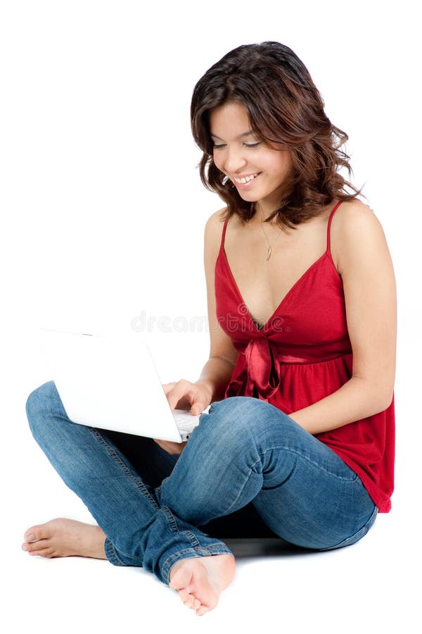 Asian Teen with Laptop royalty free stock photo