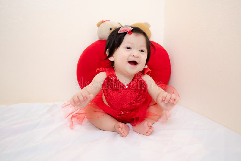 Asian Thai Sweet Baby Girl In Red Dress, Valentineâ€™S Day Stock Photo -  Image Of Lifestyle, Childhood: 172110698