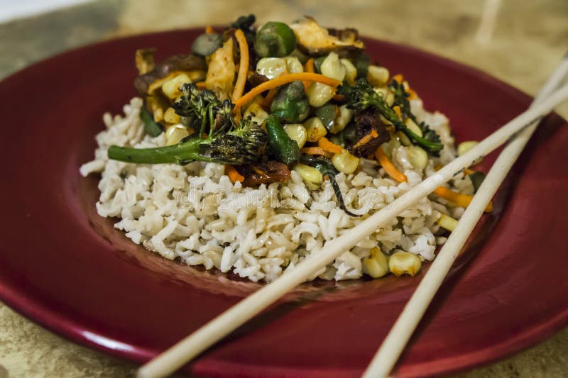 Asian Vegetable and Rice Dish Stock Image Image of vegetarian, saucer