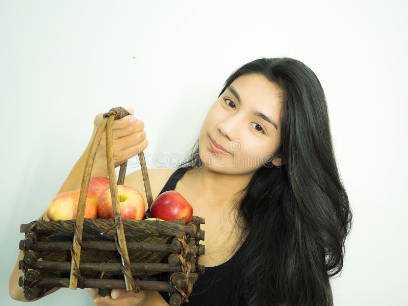 Asian woman and apple
