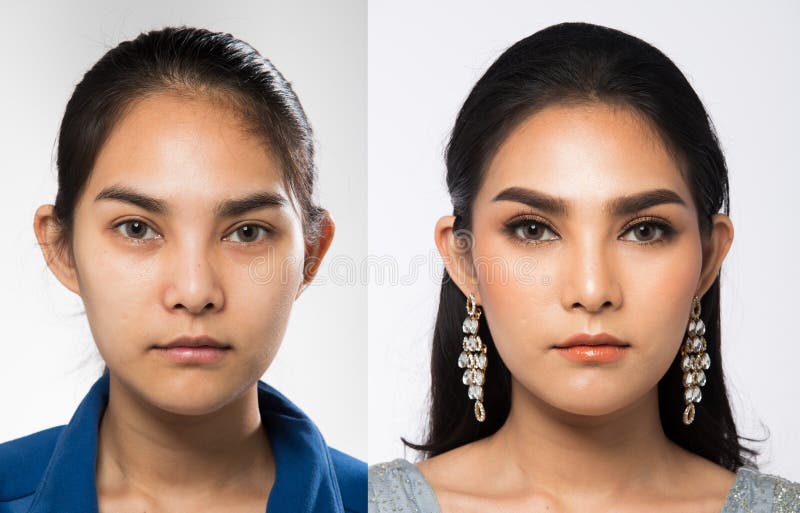 Asian Woman before after Applying Makeup Hairstyle Stock Photo - Image of  female, acne: 140643794