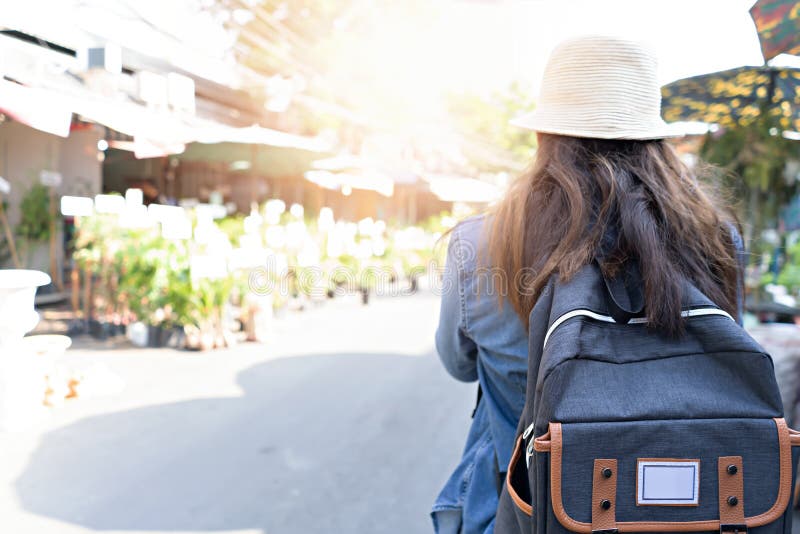 Asian Woman with Backpack for Travel Stock Image Image of market