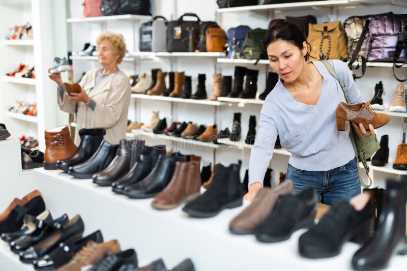 Asian Woman Buying New Footwear in Shoe Store Stock Image - Image of ...