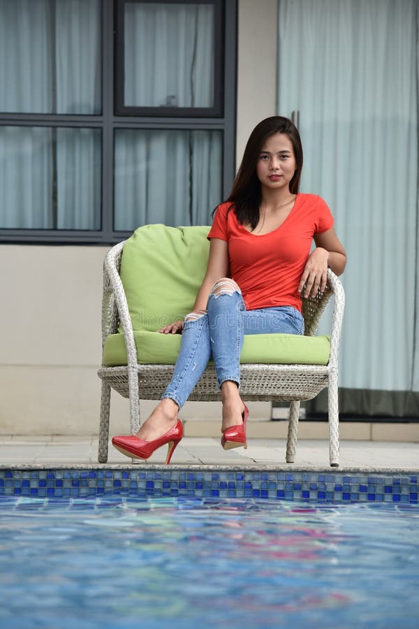 Asian Woman And Elegance Sitting stock photo
