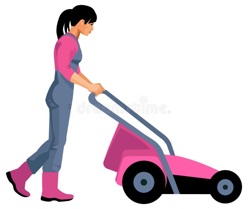 girl mowing lawn clipart free