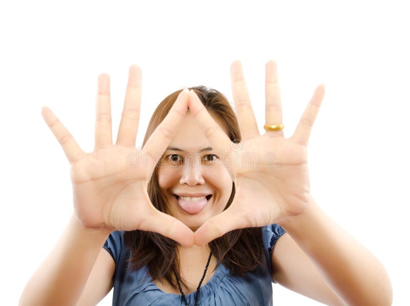 Asian woman have funny isolated on the white. royalty free stock photography