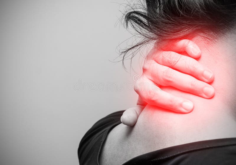 Asian woman having neck pain, black and white photo royalty free stock image Asian woman having neck pain, black and white photo royalty free stock image