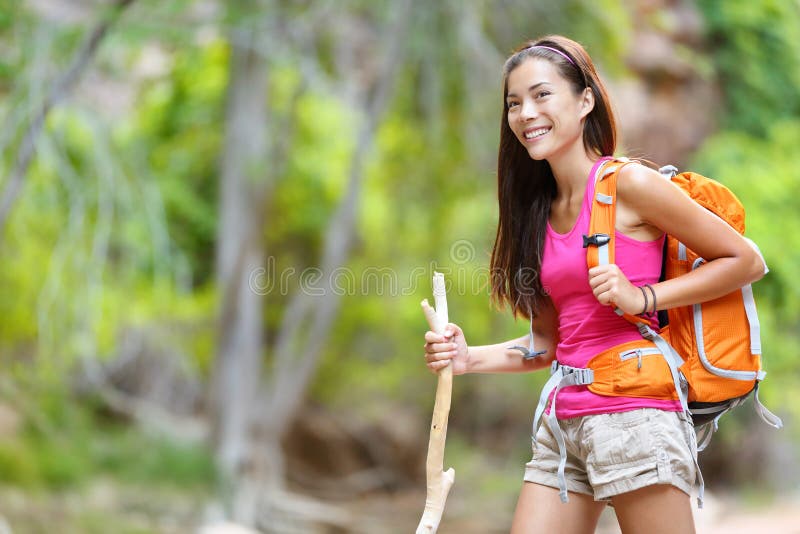 Asian woman hiker hiking in forest royalty free stock image Asian woman hiker hiking in forest royalty free stock image