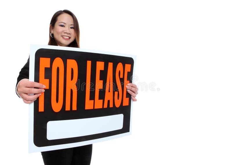 Asian Woman Holding Lease Sign royalty free stock photo