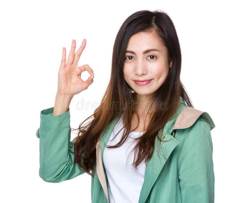 Asian Woman with Ok Sign Gesture Stock Photo - Image of casual, girl ...