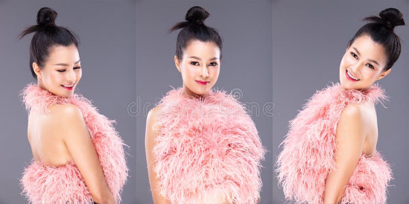 bald asian gets dressed in feathers