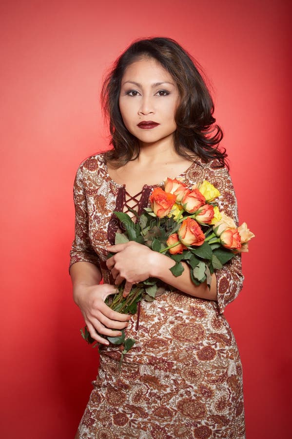 Asian woman with roses.