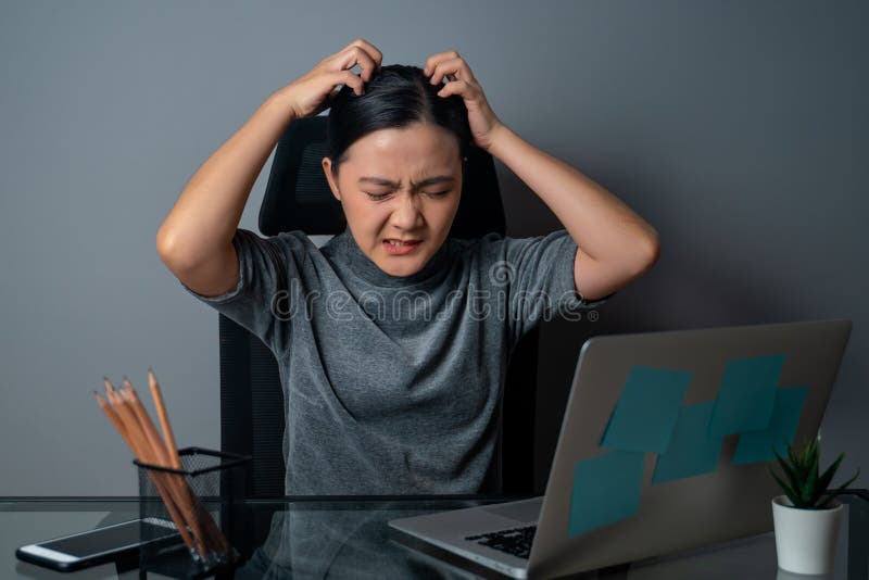 Asian Woman Scratching Her Head At Office Stock Image Image Of Background Business 210457171