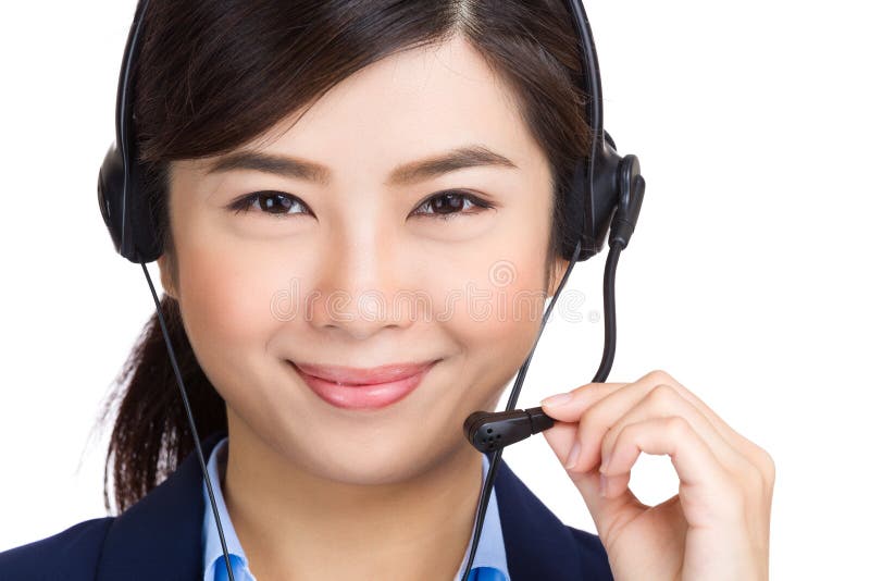 Asian woman call center with phone headset isolated on white. Asian woman call center with phone headset isolated on white