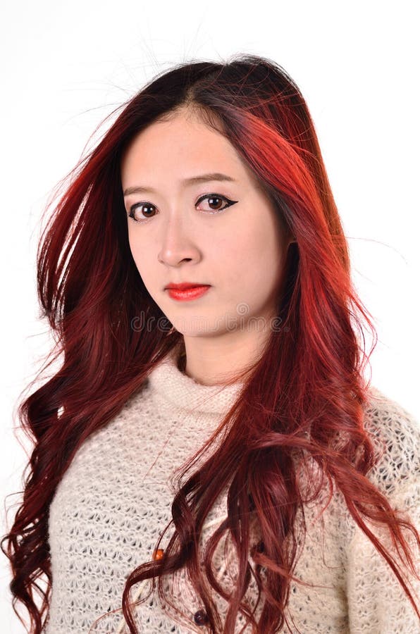 Asian women red long hair in modern fashion