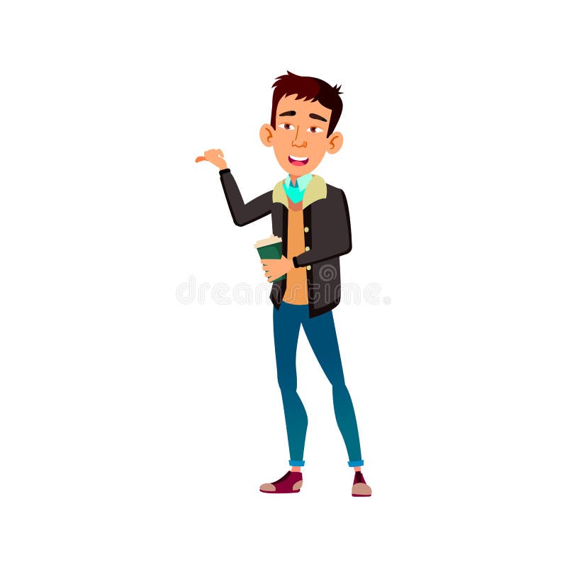 Asian Young Man Drinking Coffee and Talking with Friends Outdoor Cartoon  Vector Stock Vector - Illustration of class, education: 221034871