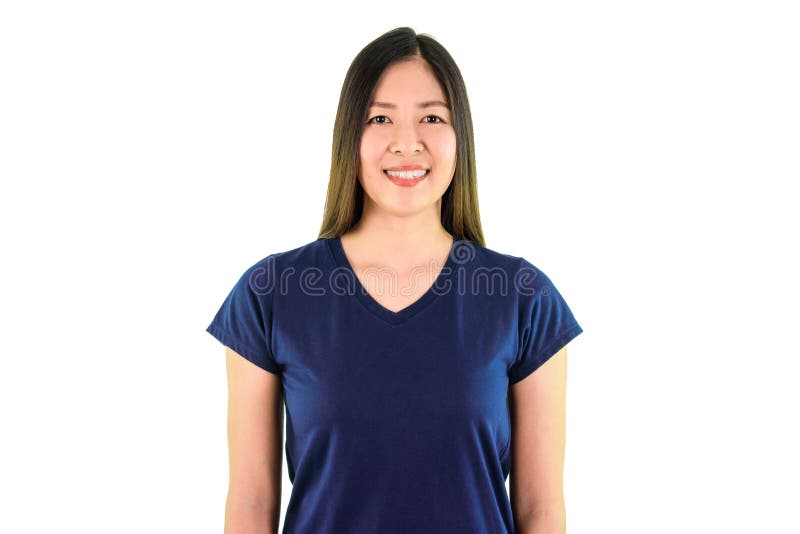 Asian yong woman in blue shirt smiling and looking at the camera. royalty free stock image Asian yong woman in blue shirt smiling and looking at the camera. royalty free stock image