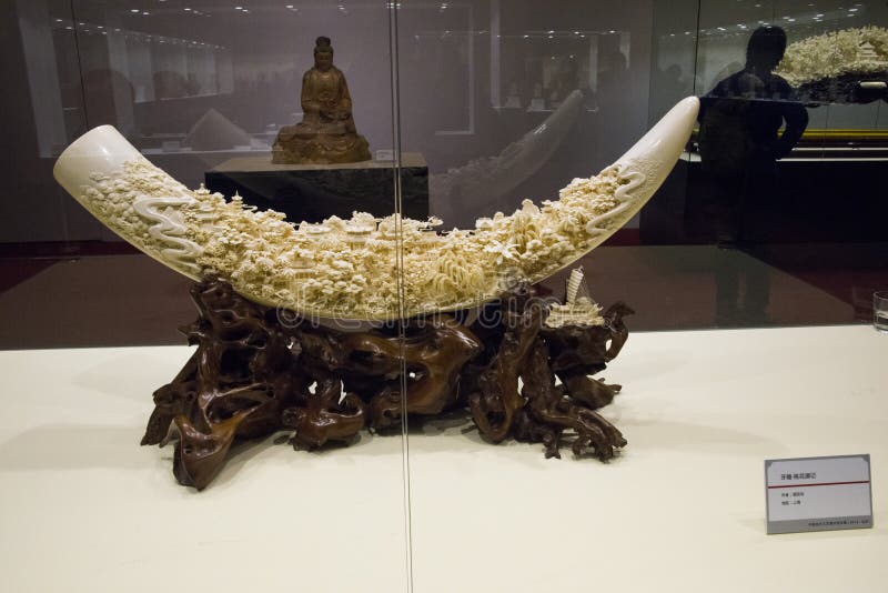 Asiat Kina, Peking, nationellt museum, inomhus exhibitionï¼ ŒArts och hantverk, konsthantverk, att snida för elfenben