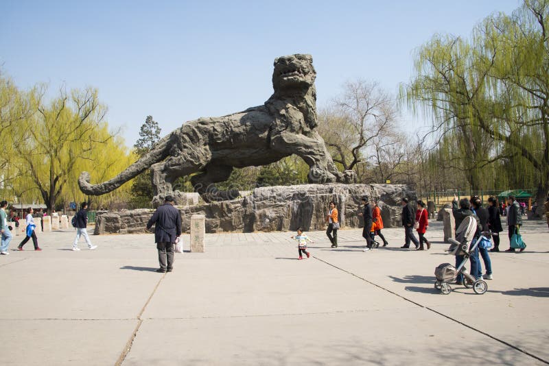 Asiat Kina, Peking, zoo, vårlandskapet arkivbild
