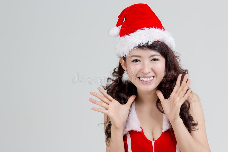 Asiatin mit Sankt-Kleid aufgeregt stockfoto Asiatin mit Sankt-Kleid aufgeregt stockfoto