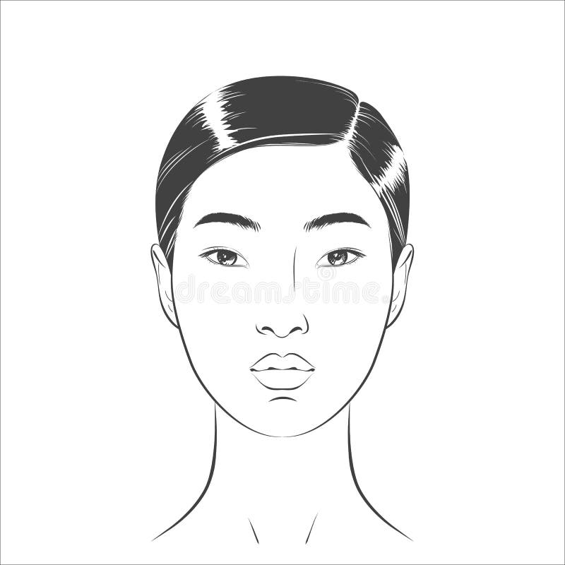 Asiatingesicht Schwarzweiss-Linie vorderes Portrait der Skizze vektor abbildung