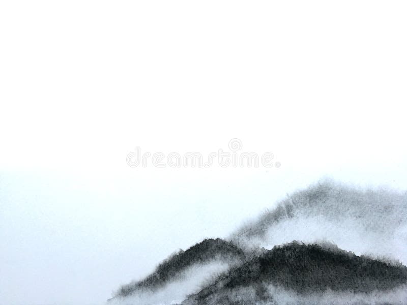 Watercolor asian ink landscape chinese mountain fog . Traditional oriental. asia art style.isolated on a white background. Watercolor asian ink landscape chinese mountain fog . Traditional oriental. asia art style.isolated on a white background