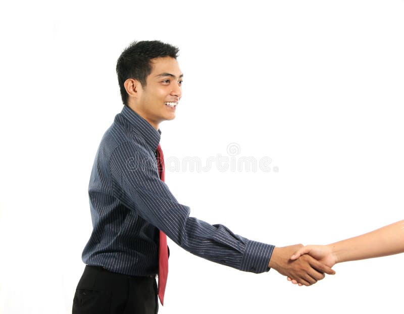 Asiatischer Geschäftsmann, der Hand rüttelt lizenzfreie stockfotografie Asiatischer Geschäftsmann, der Hand rüttelt lizenzfreie stockfotografie