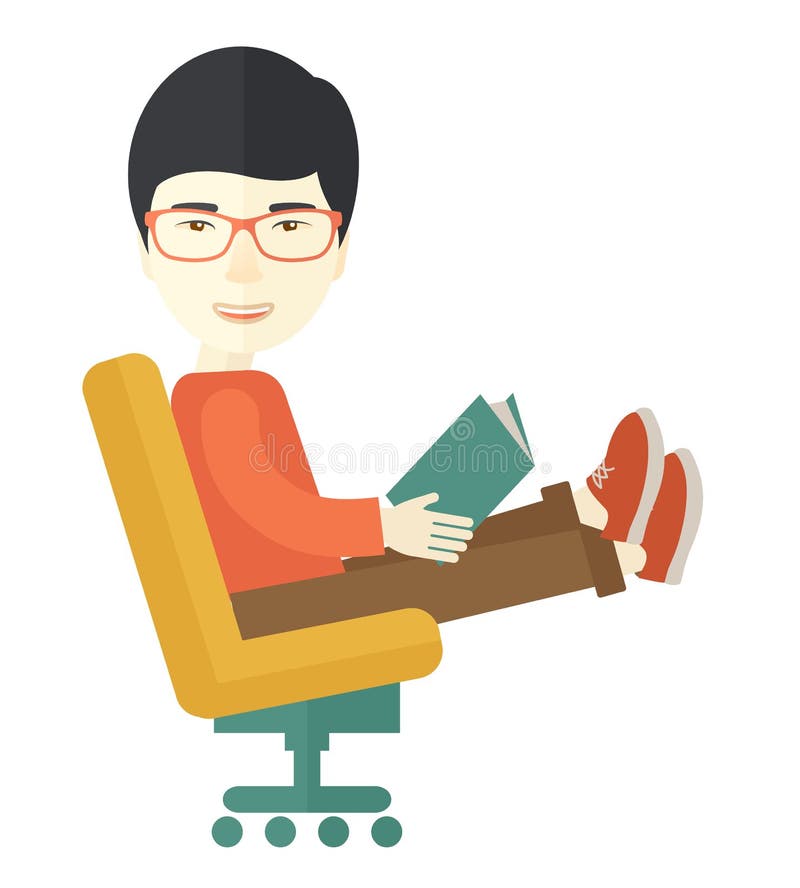 Asiatischer Mann, der mit einem Buch sitzt lizenzfreie abbildung Asiatischer Mann, der mit einem Buch sitzt lizenzfreie abbildung