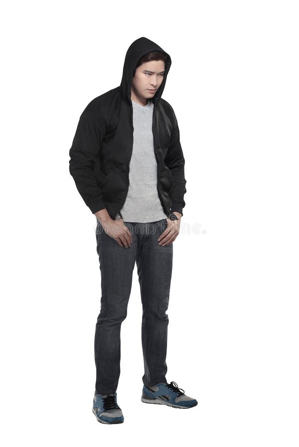 Asiatischer Mann im Hoodiehemd lizenzfreie stockfotografie Asiatischer Mann im Hoodiehemd lizenzfreie stockfotografie