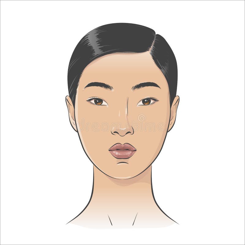 Asiatisk kvinna Svart och vit linjeskiss, framsida vektor illustrationer