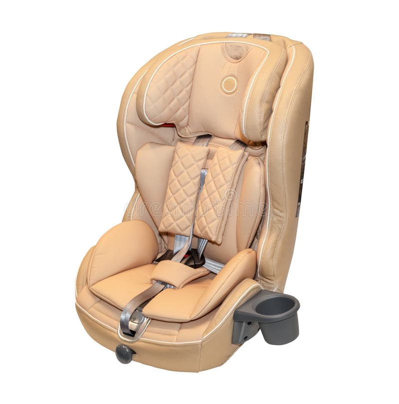 Asiento de carro auto del bebé de cuero beige aislado foto de archivo Asiento de carro auto del bebé de cuero beige aislado foto de archivo