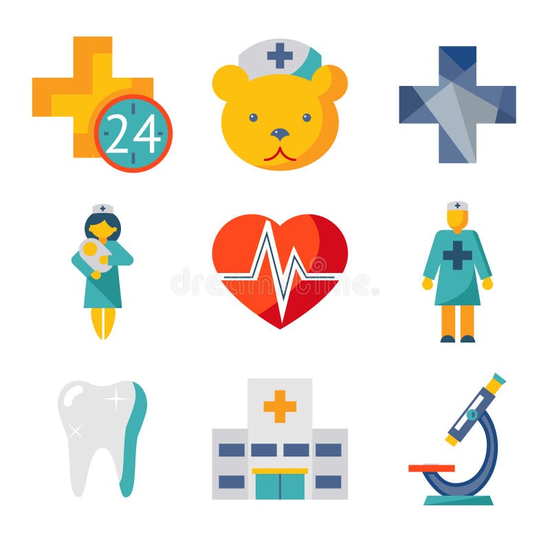 Medical care and health isolated modern trendy flat icons set vector illustration. Medical care and health isolated modern trendy flat icons set vector illustration