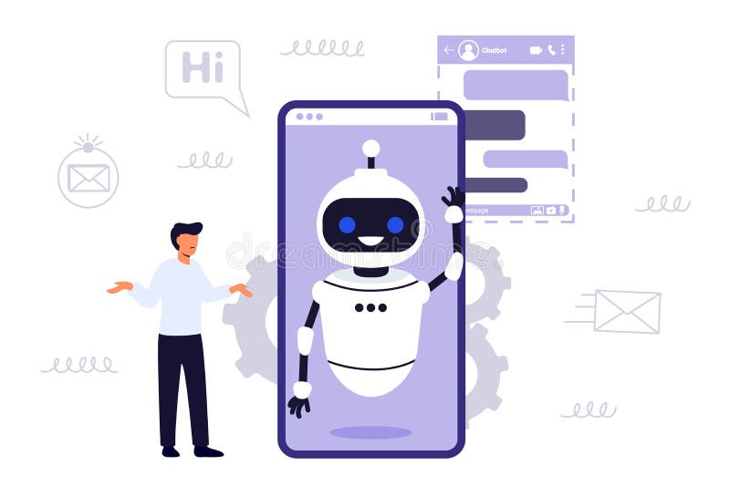 Asistente de robots de chatbot ai para la correspondencia del usuario stock de ilustración