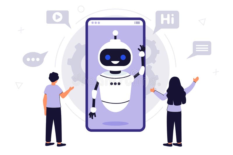 Asistente de robots de chatbot ai para la correspondencia del usuario stock de ilustración