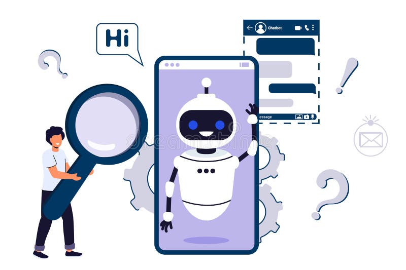 Asistente de robots de chatbot ai para la correspondencia del usuario ilustración del vector