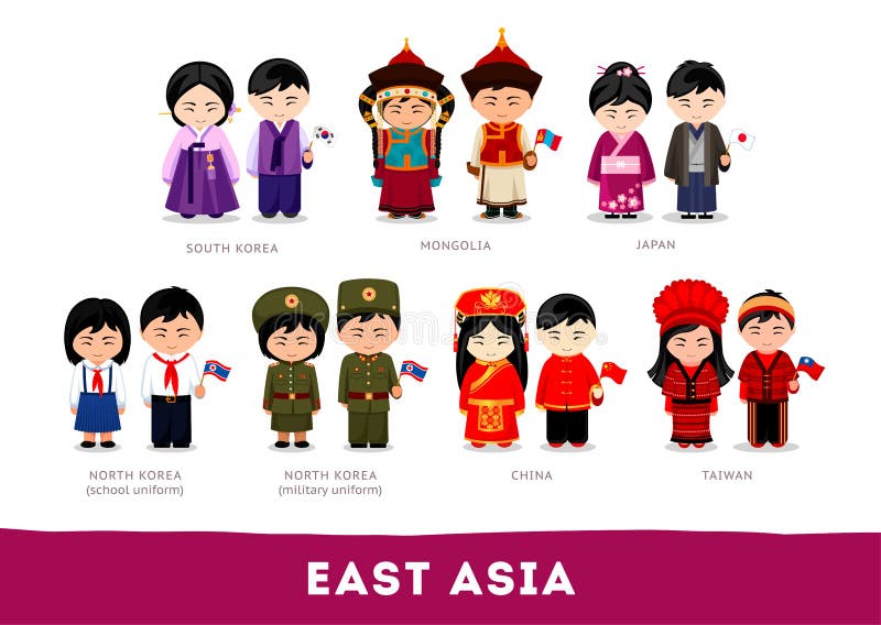 Asiáticos na roupa nacional Ásia Oriental