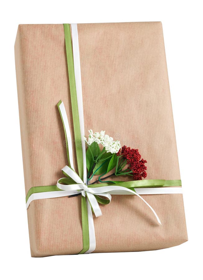 Ask för gåva för pilbåge för vit blomma för naturlig pappers- sjal isolerad röd royaltyfria bilder Ask för gåva för pilbåge för vit blomma för naturlig pappers- sjal isolerad röd royaltyfria bilder