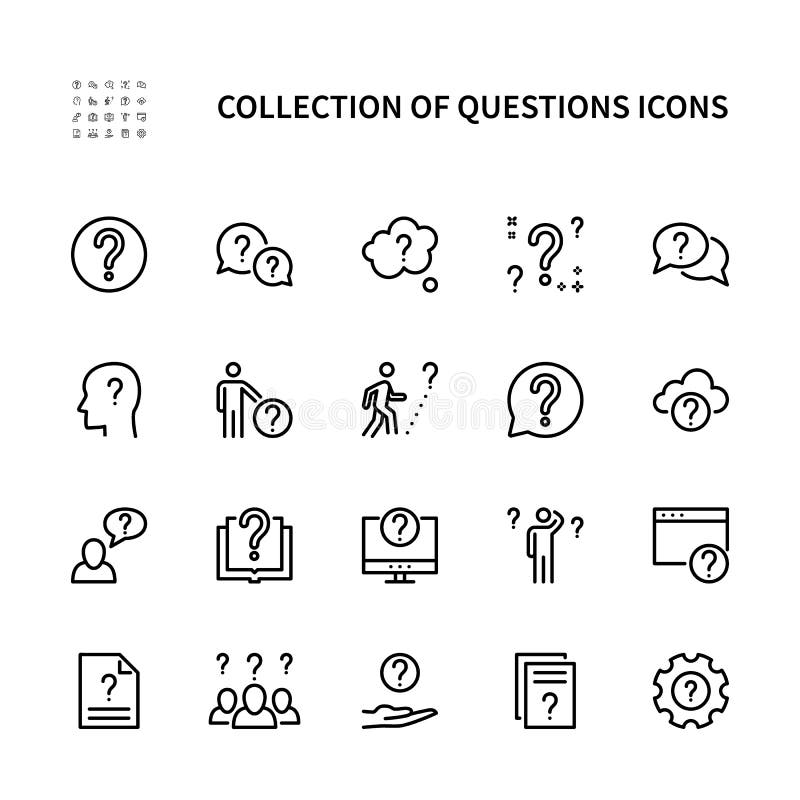 Ask questions vector linear icons set. Collection of questions for websites and mobile. Vector symbols set. vector illustration