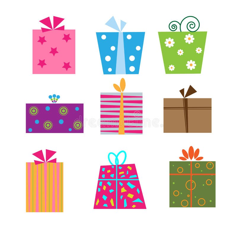 Set of nine cute gift box isolated on white background.EPS file available. Set of nine cute gift box isolated on white background.EPS file available