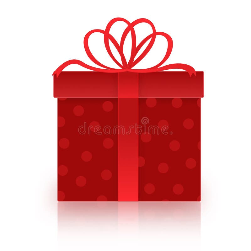 Nicely wrapped red gift box with red ribbons and bow. Isolated on white background. Nicely wrapped red gift box with red ribbons and bow. Isolated on white background
