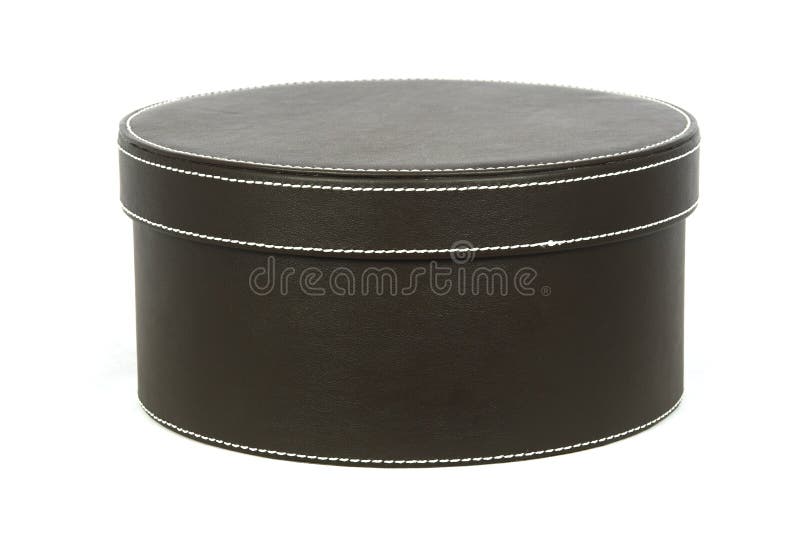 Leather covered hat box with white stitching. Leather covered hat box with white stitching