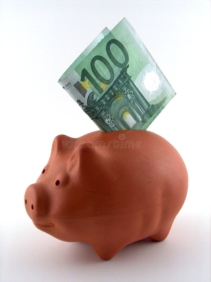 Pig money box and hundred eur. Pig money box and hundred eur