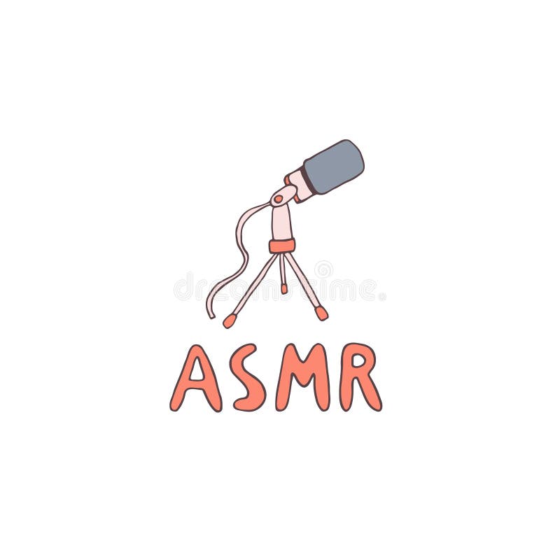 Premium Vector  Outline microphone and handwritten asmr text logo for the  asmr channel an isolated object on a white