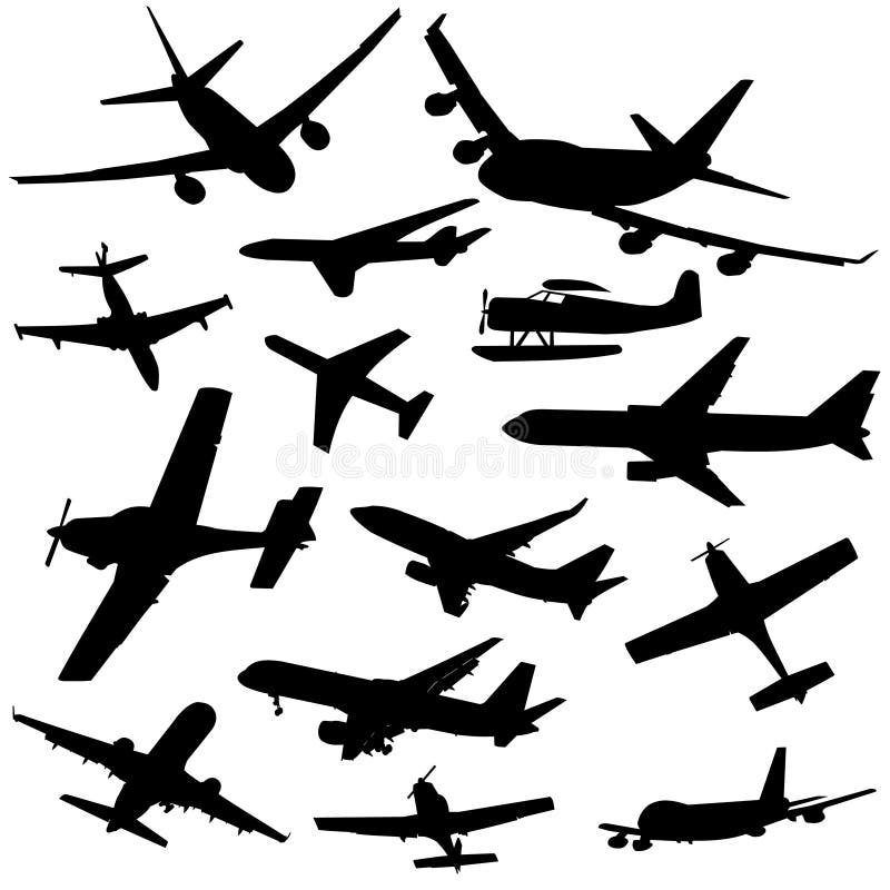 Assorted plane silhouettes arriving and departing illustration. Assorted plane silhouettes arriving and departing illustration