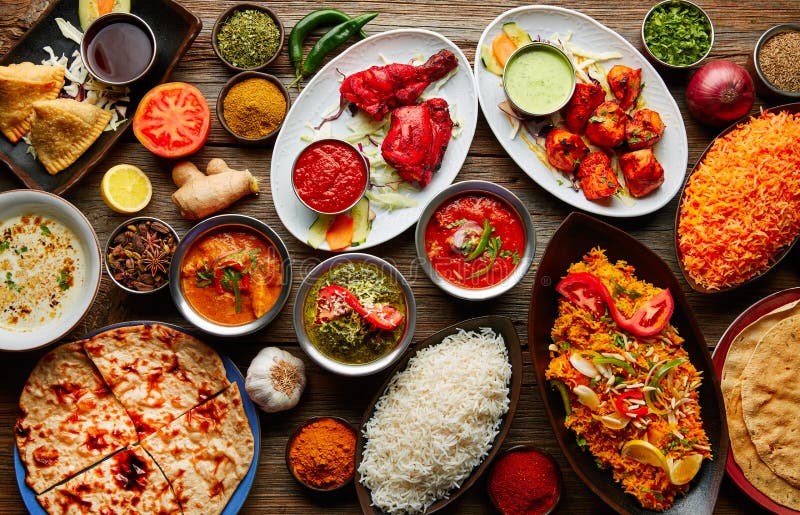 Asortowany Indiański przepisu jedzenie różnorodny