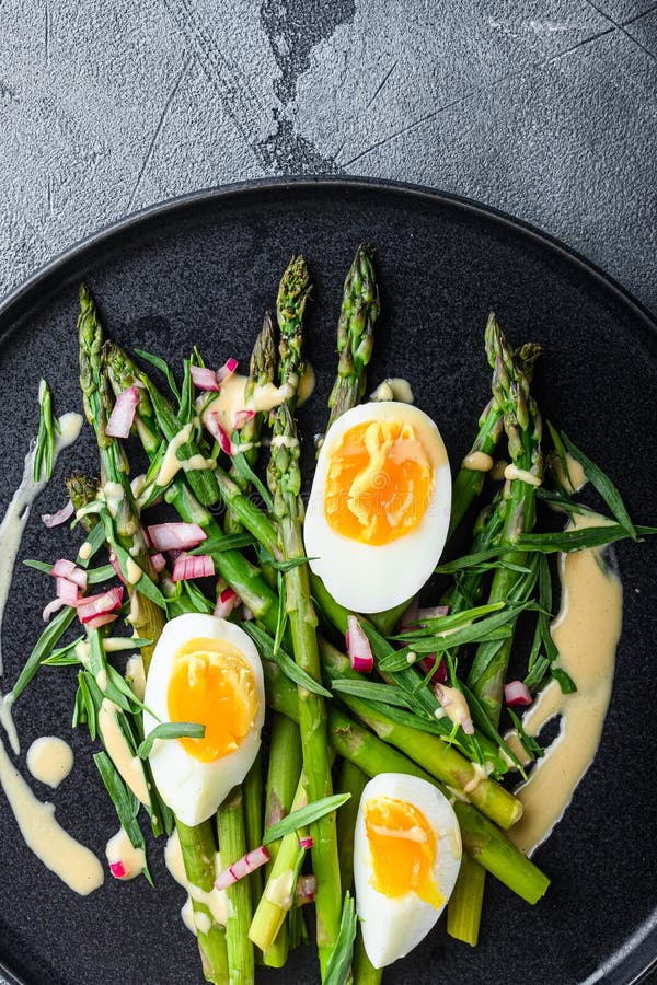 Asparagus with Eggs and French Dressing with Dijon Mustard, Onion ...
