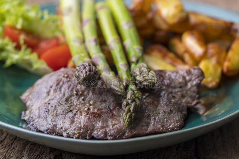 Asparagus Grilled on Cast Iron Grill Pan on Wood Stock Photo Image of