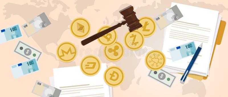 Aspectul juridic al monedei criptomonetare setate ca monedă digitală bitcoin royalty free illustration