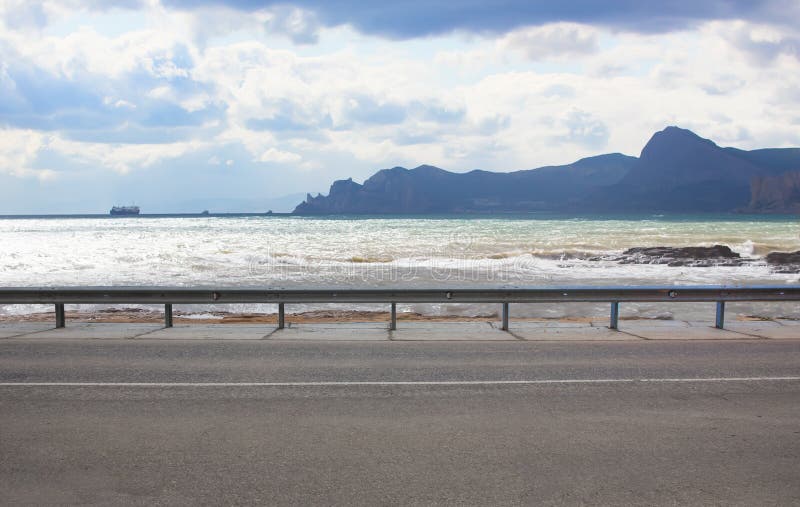 Asphalt Empty Road Along the Seashore Stock Image Image of clouds