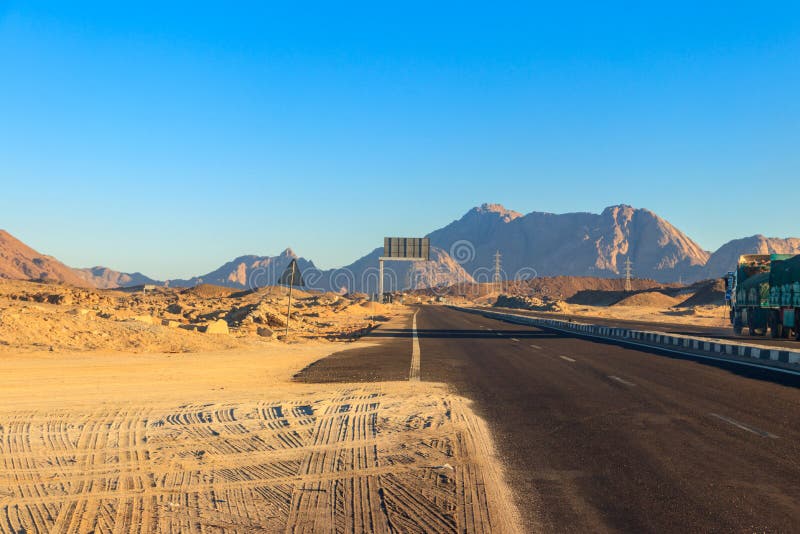 Desert road in Egypt stock photo. Image of road, environment 37456918